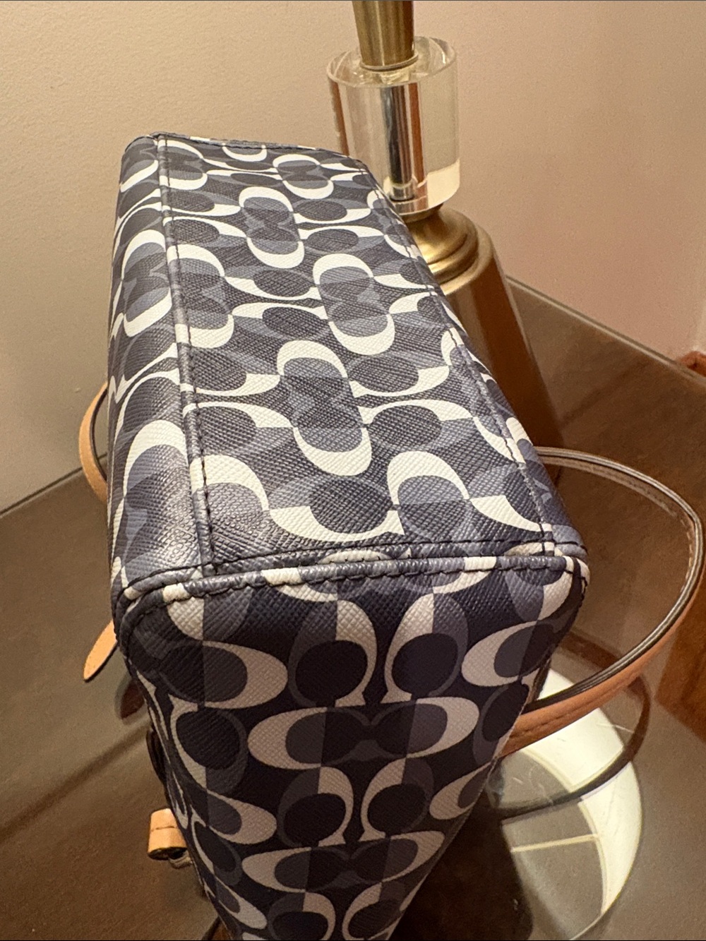 Coach Navy and Black Signature Small Tote with Tan Leather Trim - Picture 11 of 16